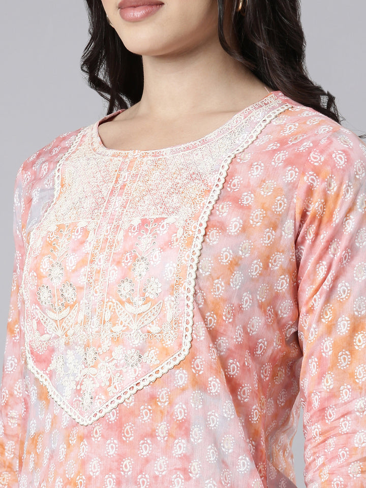Neerus Orange printed paisley straight kurti - detail view 1