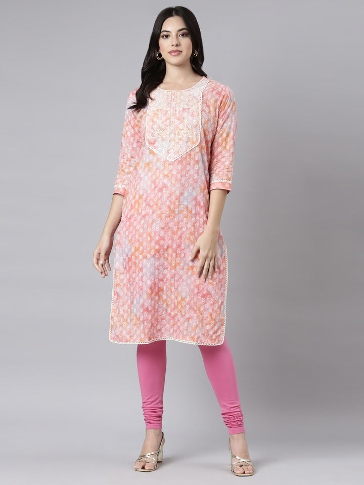 Neerus Orange printed paisley straight kurti - detail view 2