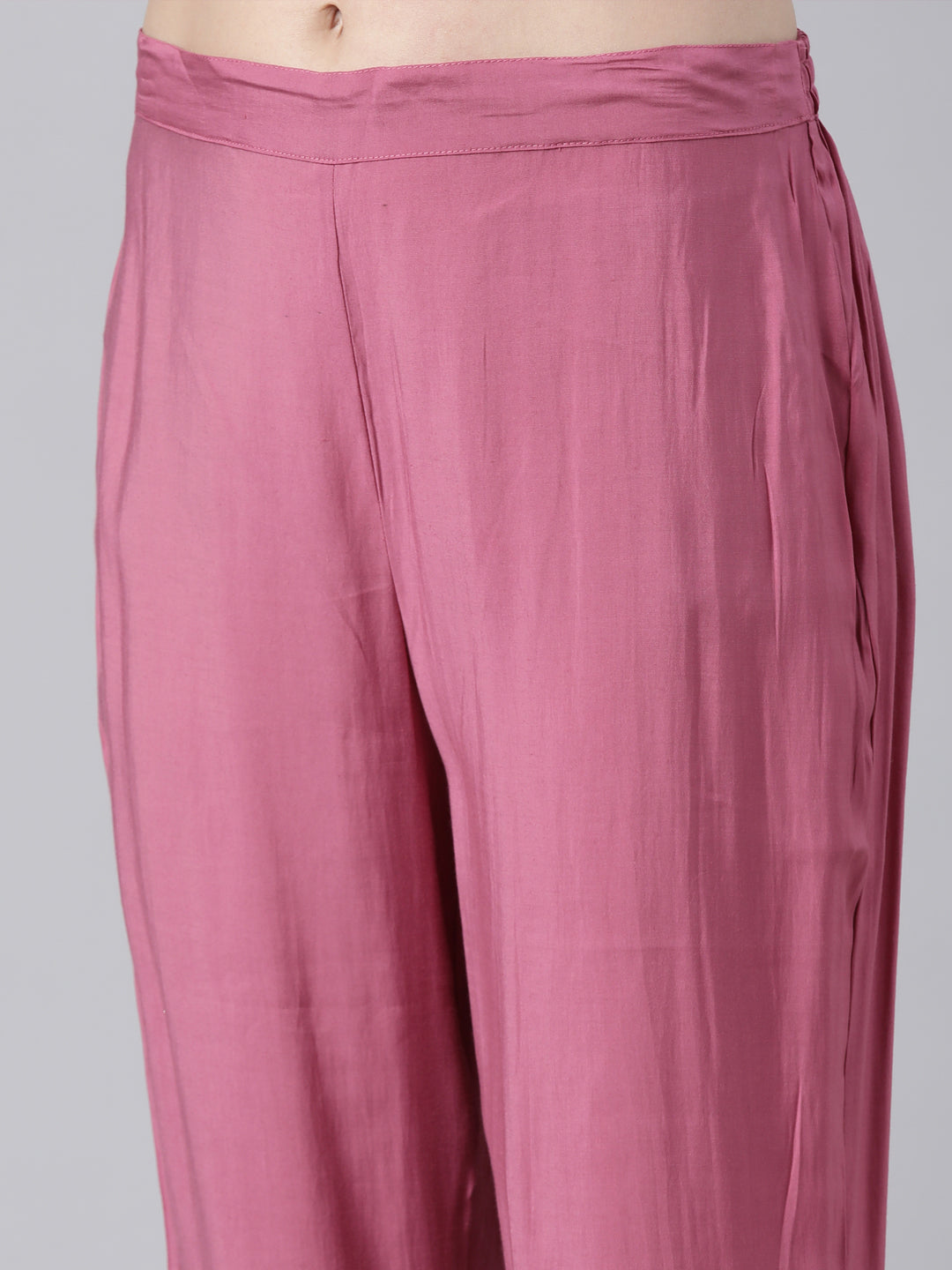 Neerus Pink solid straight suit set with dupatta - detail view 3