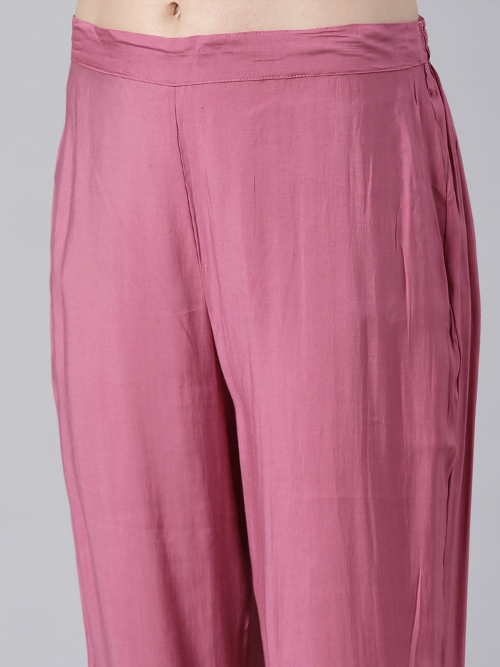 Neerus Pink solid straight suit set with dupatta - detail view 3