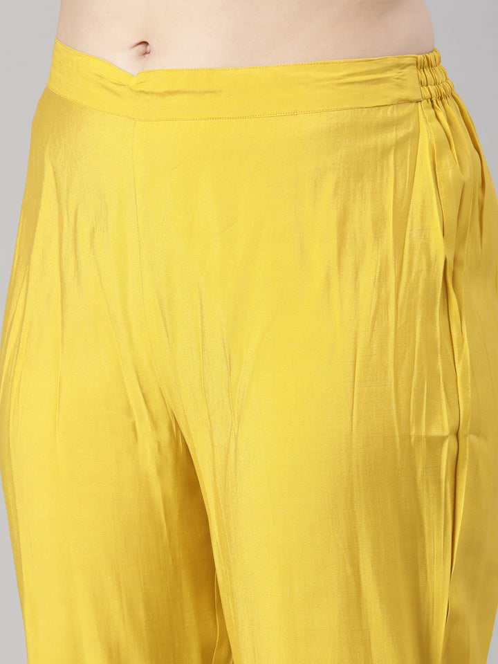 Neerus Yellow Regular Straight Solid Kurta And  Trousers With Dupatta