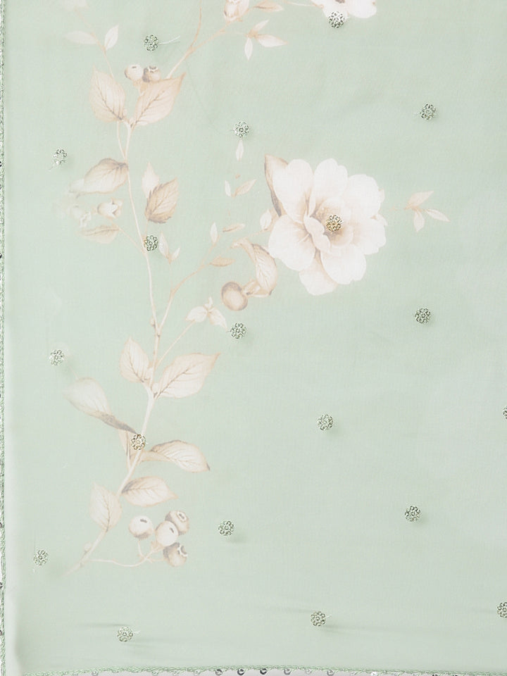 Neerus Green Regular Straight Solid Kurta And Trousers With Dupatta