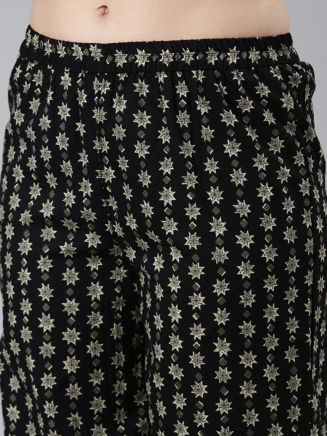 Neerus Black Regular Straight Floral Kurta And  Trousers With Dupatta