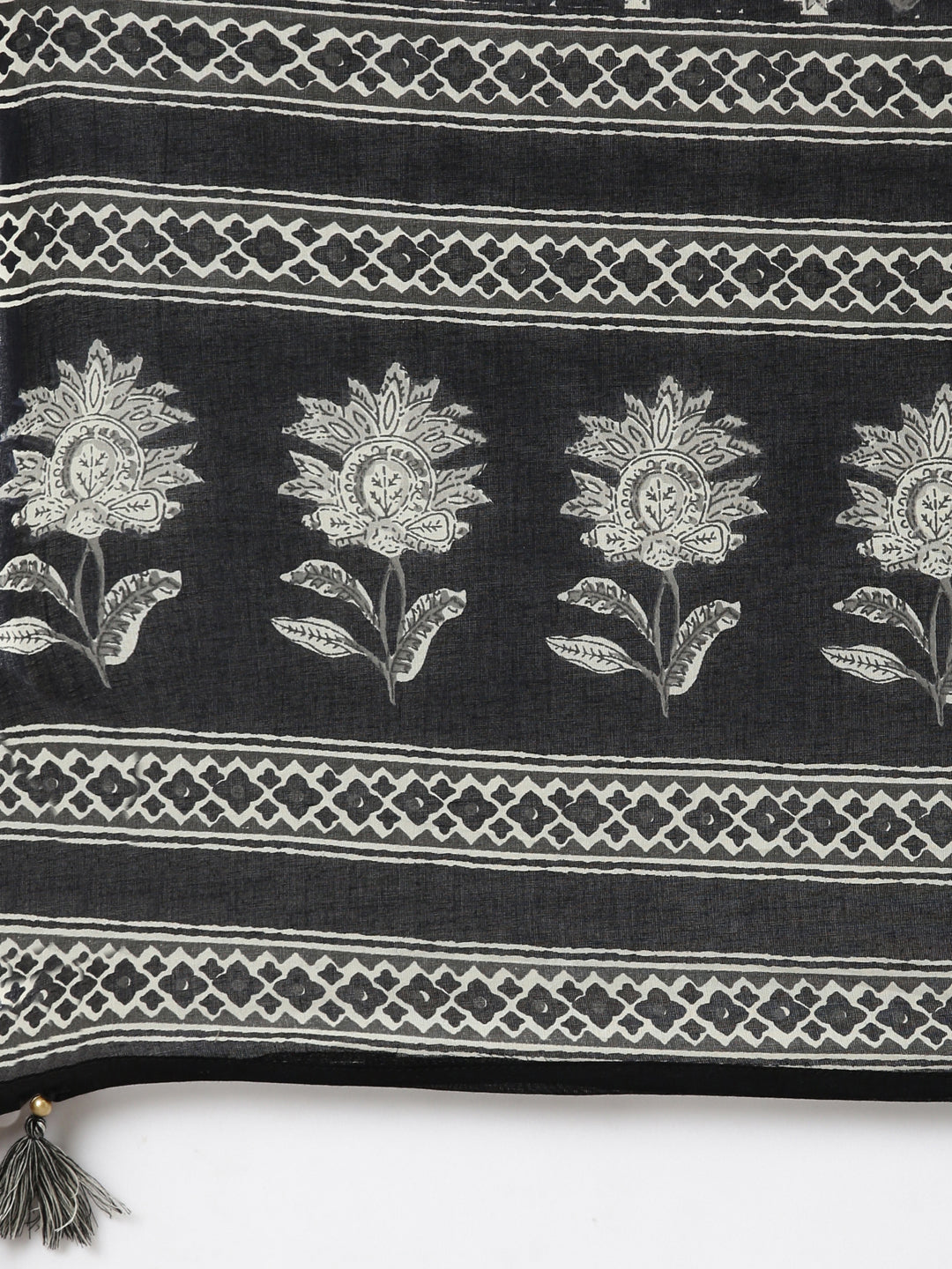 Neerus Black Regular Straight Floral Kurta And  Trousers With Dupatta