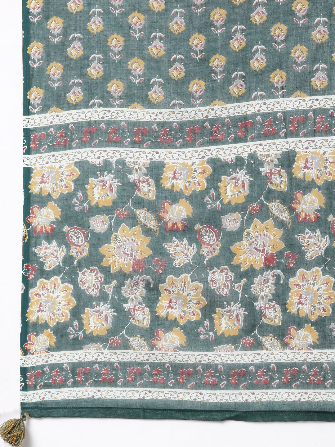Neerus Green printed straight suit set panelled kurta with dupatta - detail view 5