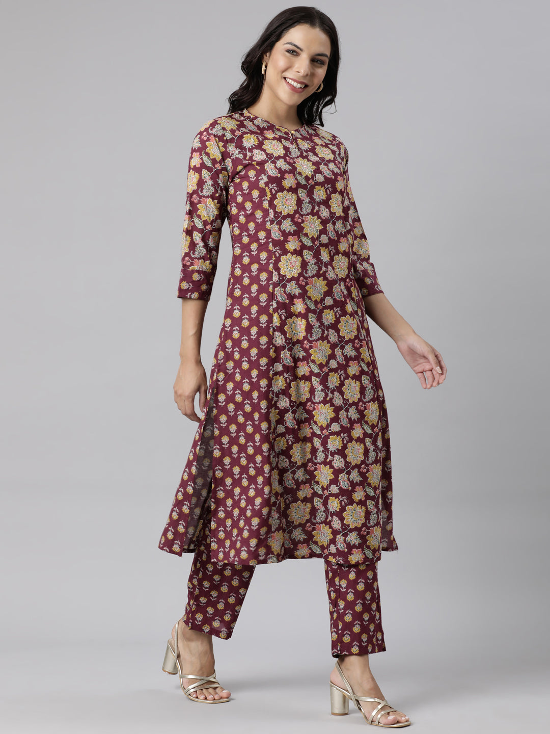Neerus Purple printed straight suit set - side view