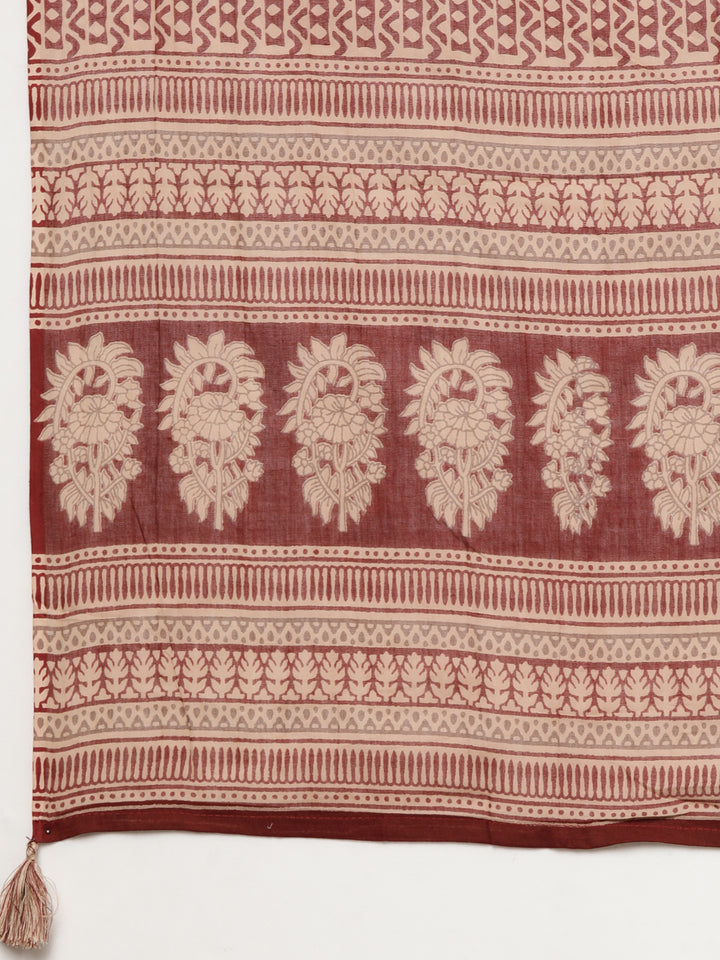 Neerus Maroon printed floral straight suit set - detail view 4