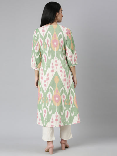 Neerus Green Regular Straight Printed Kurta and Trousers