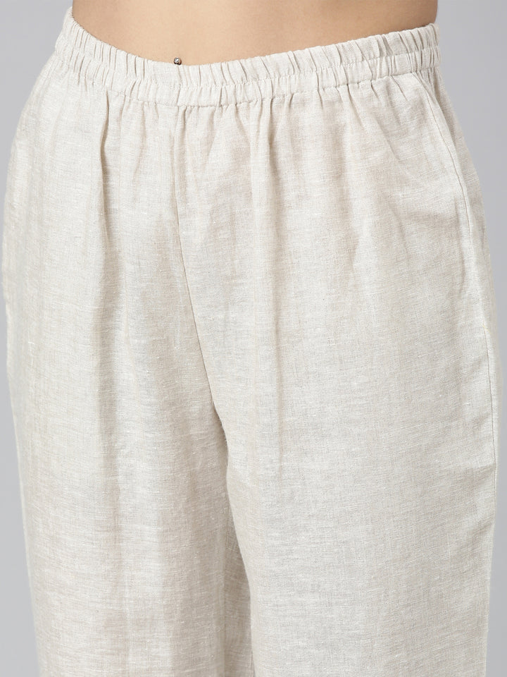 Neerus Mustard Regular Straight Printed Kurta and Trousers