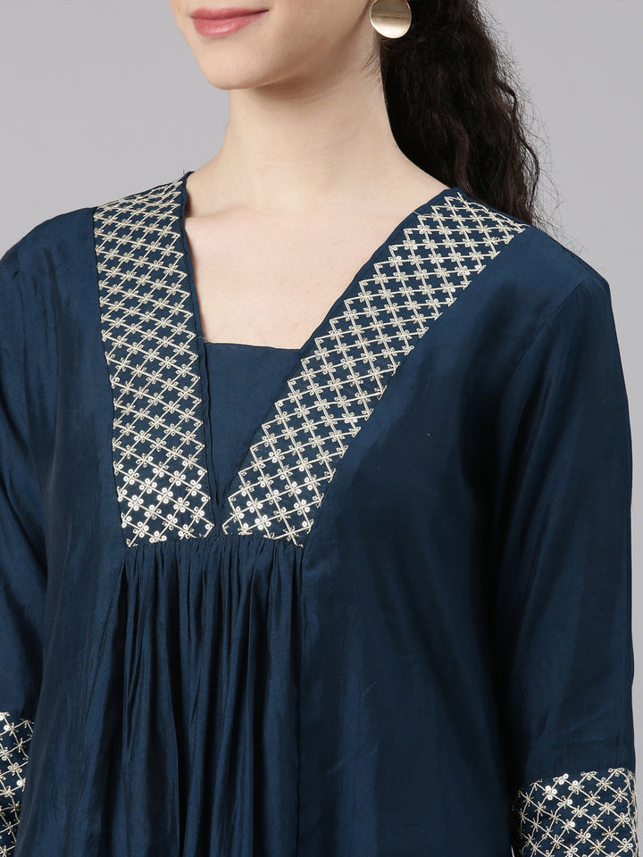 Neerus Blue modal solid kurta set - detail view 2