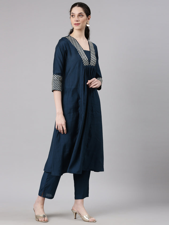 Neerus Blue modal solid kurta set - side view