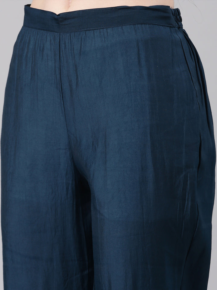 Neerus Blue modal solid kurta set - detail view 4