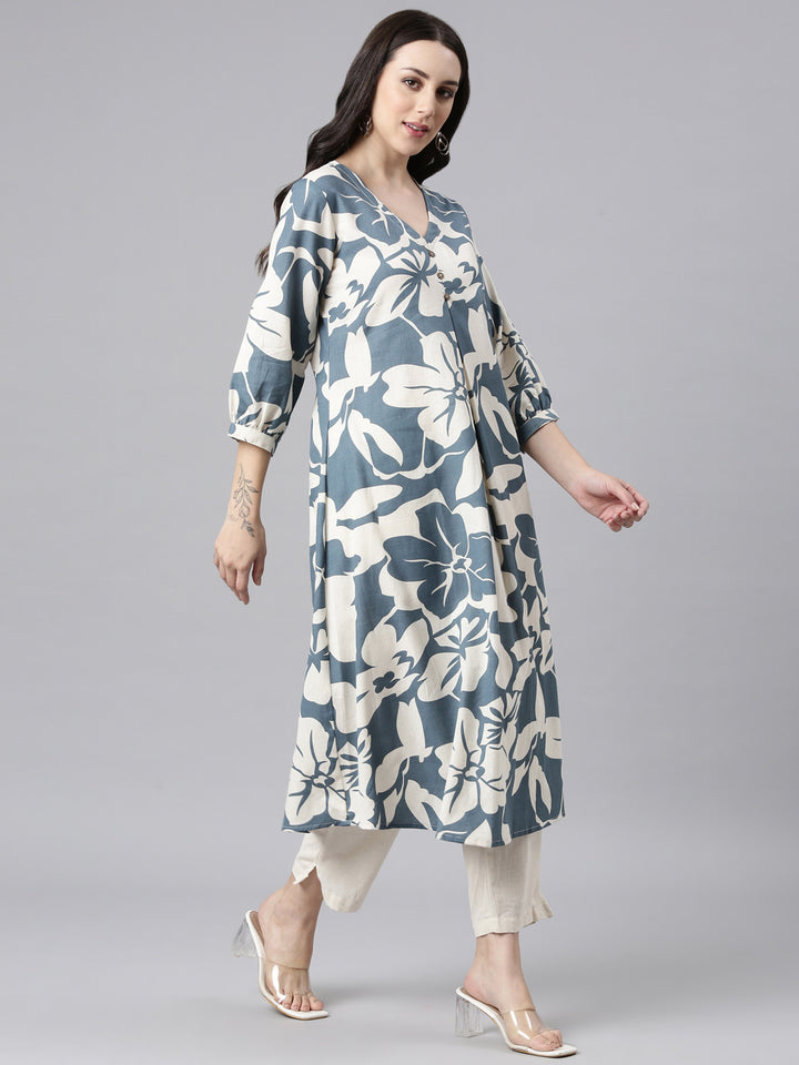 Neerus Blue Regular Straight Kurta and Trousers