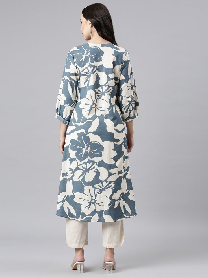 Neerus Blue Regular Straight Kurta and Trousers