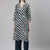 Neerus Navy Blue Straight Casual Leheriya Kurta and Palazzo