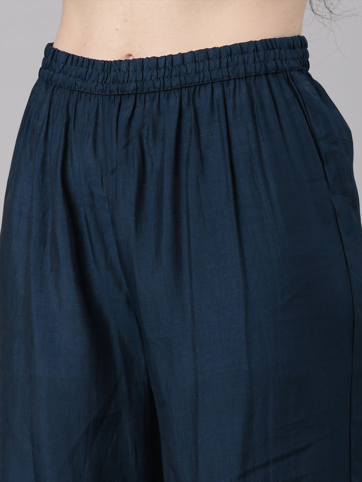 Neerus Navy Blue Straight Casual Leheriya Kurta and Palazzo