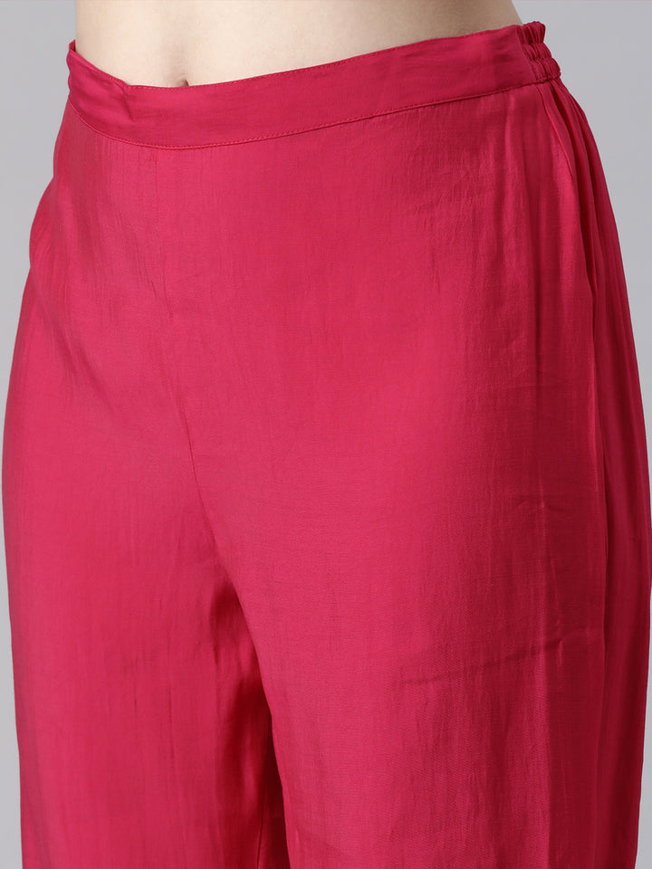 Neerus Pink Casual Solid Straight Kurta and Trousers With Dupatta