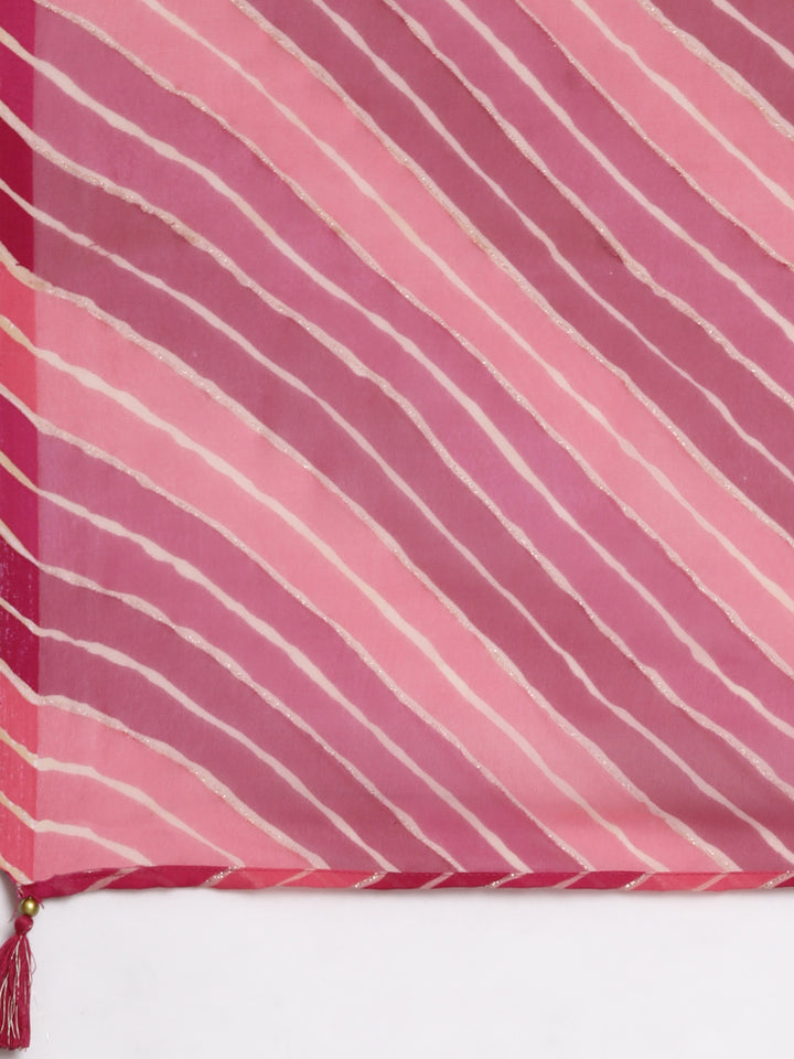 Neerus Pink Casual Solid Straight Kurta and Trousers With Dupatta