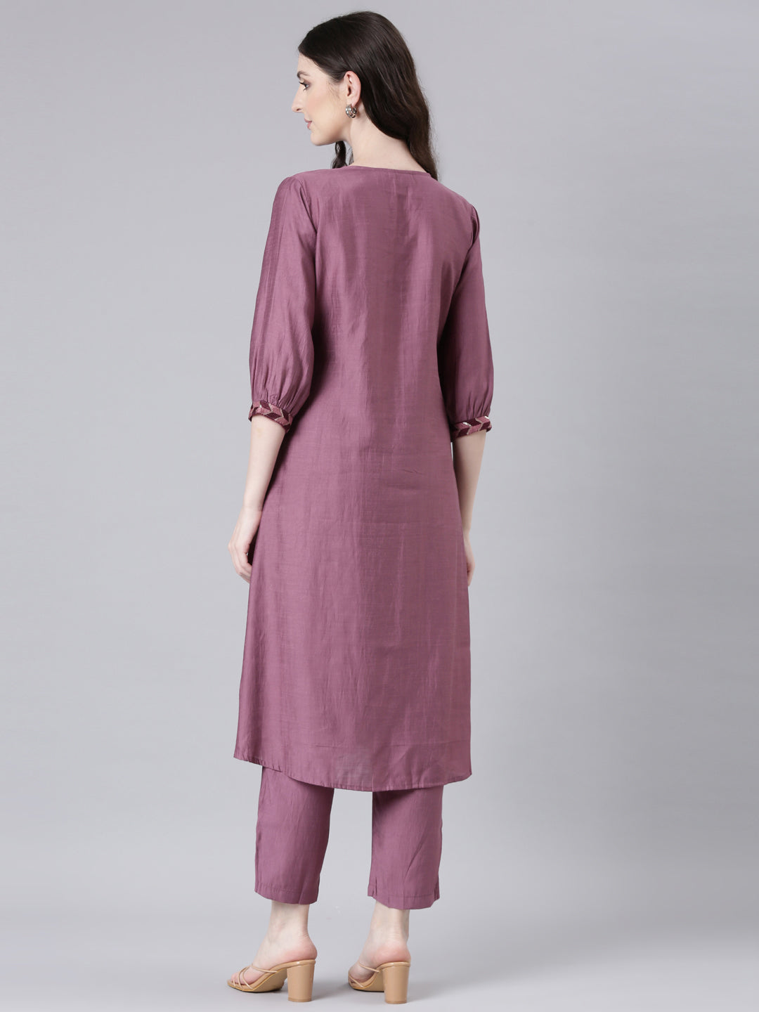 Neerus Purple Solid Straight Kurta and Trousers