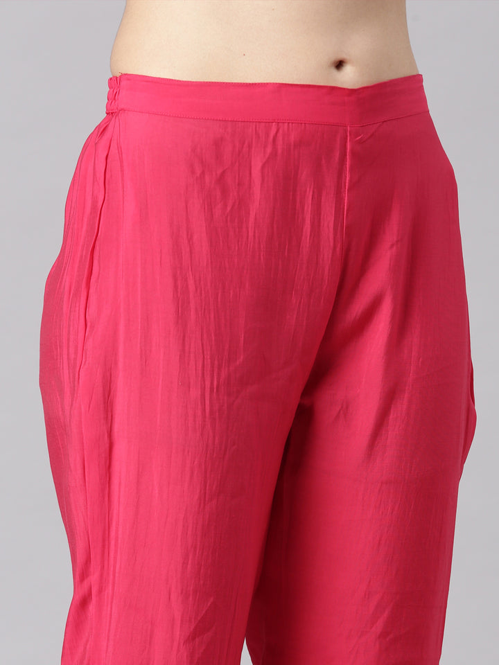 Neerus Pink Solid Straight Kurta and Trousers With Dupatta
