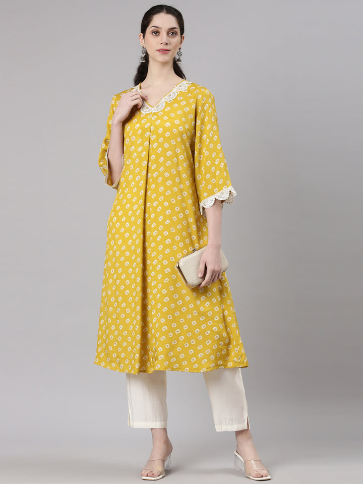 Neerus Yellow Straight Casual Kurta and Trouser