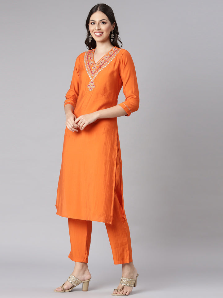 Neerus Orange Shantoon Solid Suit Set - detail view 2