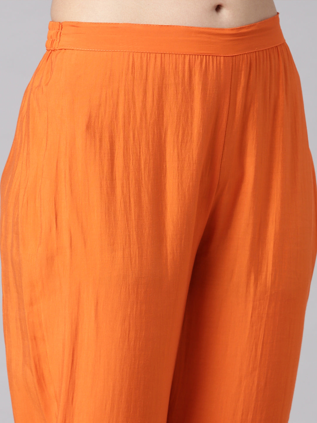 Neerus Orange Solid Straight Kurta and Trousers With Dupatta