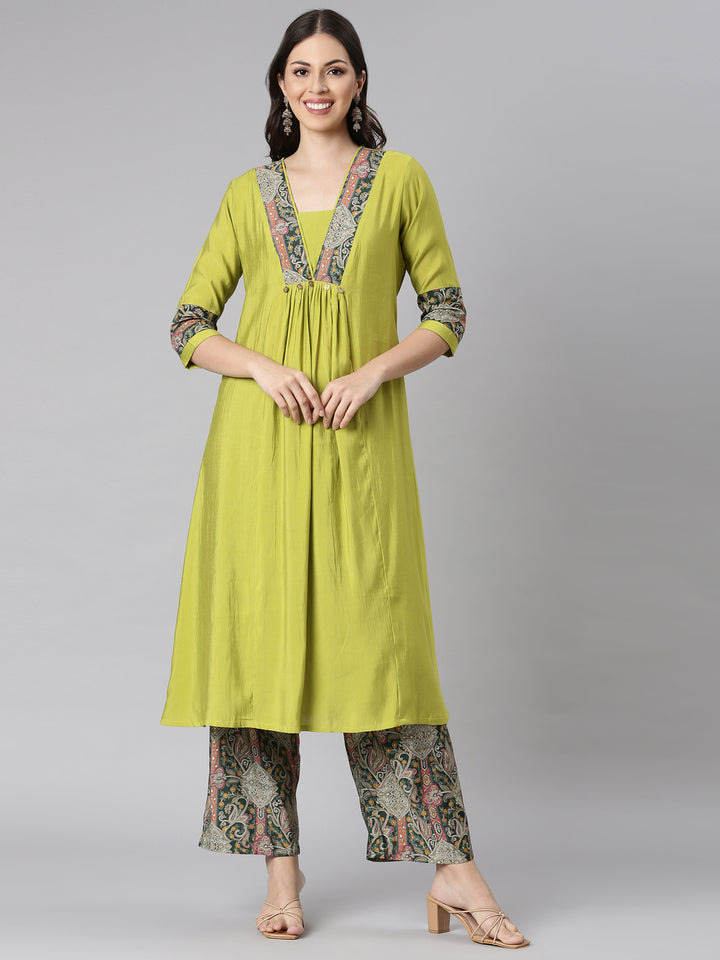 Neerus Yellow Solid Straight Kurta and Palazzos