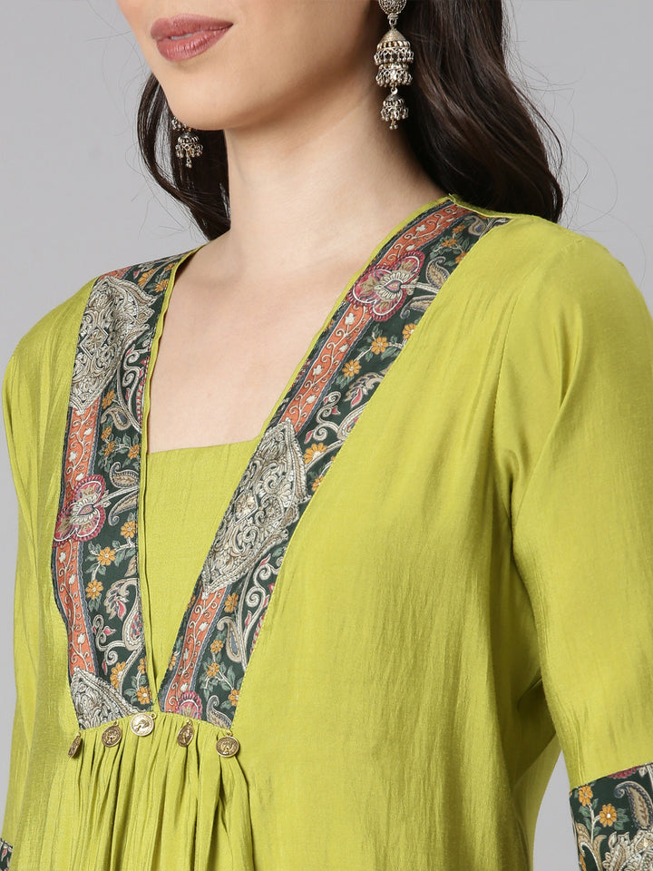 Neerus Yellow Solid Straight Kurta and Palazzos
