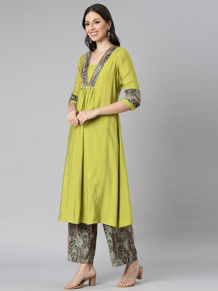 Neerus Yellow Solid Straight Kurta and Palazzos