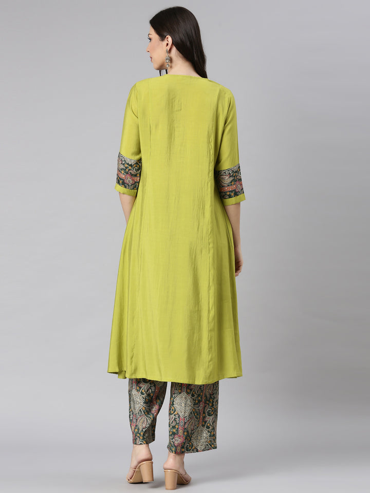 Neerus Yellow Solid Straight Kurta and Palazzos