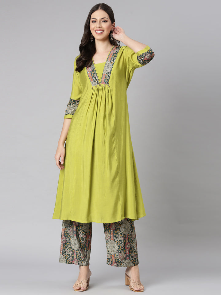 Neerus Yellow Solid Straight Kurta and Palazzos