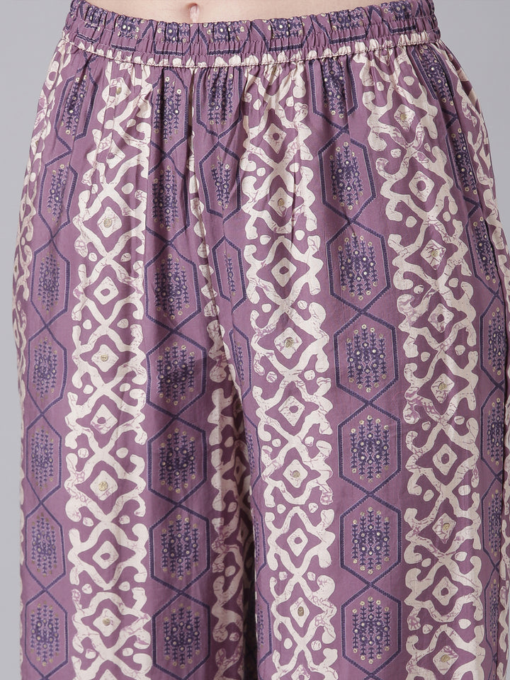 Neerus Purple Solid Straight Kurta and Palazzos