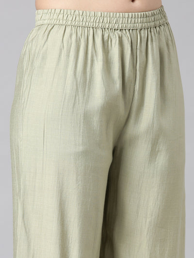 Neerus Lime Green Printed Straight Kurta and Palazzos
