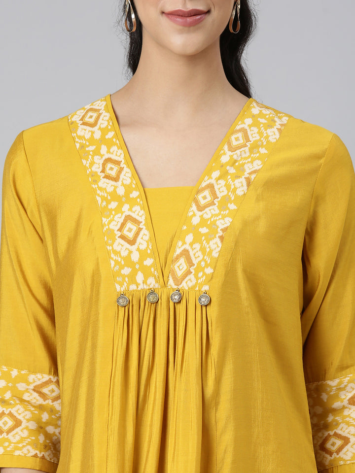 Neerus Yellow Solid Straight Kurta and Trousers