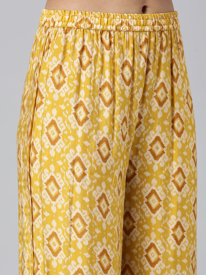 Neerus Yellow Solid Straight Kurta and Trousers