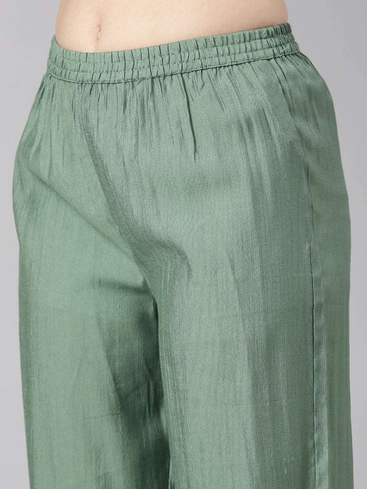 Neerus Green Printed Straight Kurta and Trousers