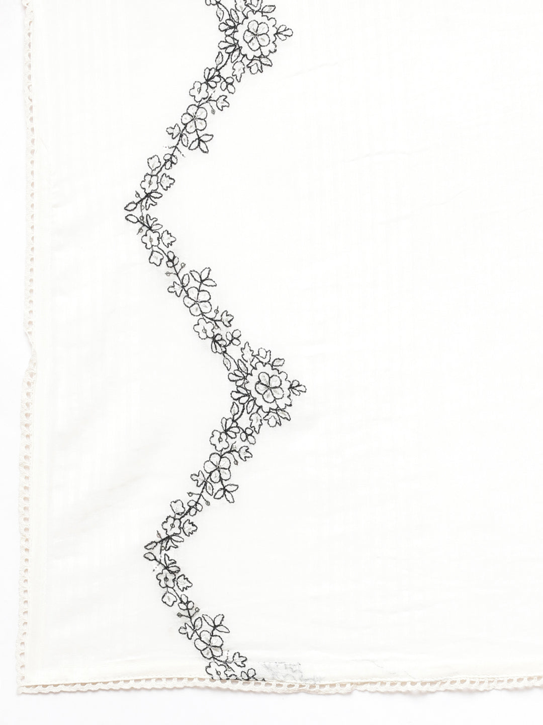 Neerus White cotton embroidered suit set panelled kurta with dupatta - detail view 5