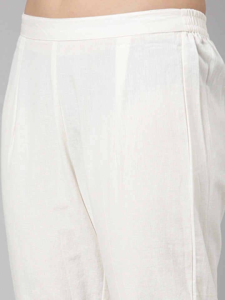 Neerus Cream Regular Straight Solid Kurta And  Trousers