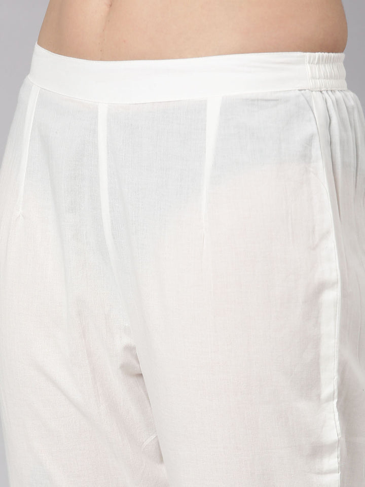 Neerus White cotton printed suit set with dupatta - detail view 2