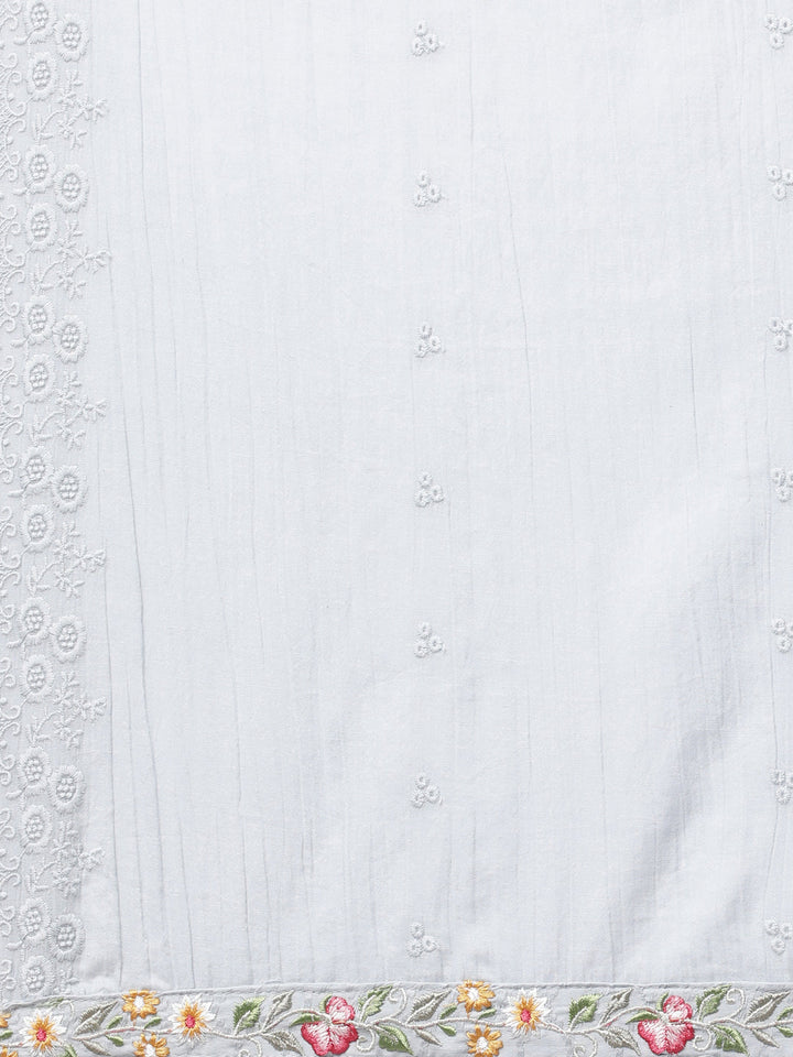 Neerus Grey cotton panelled suit set with dupatta - detail view 5