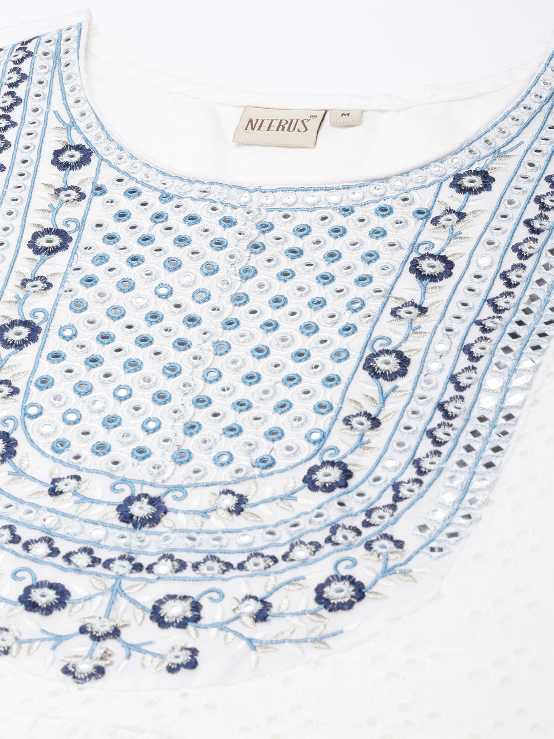 Neerus White cotton solid pleated suit set - detail view 1