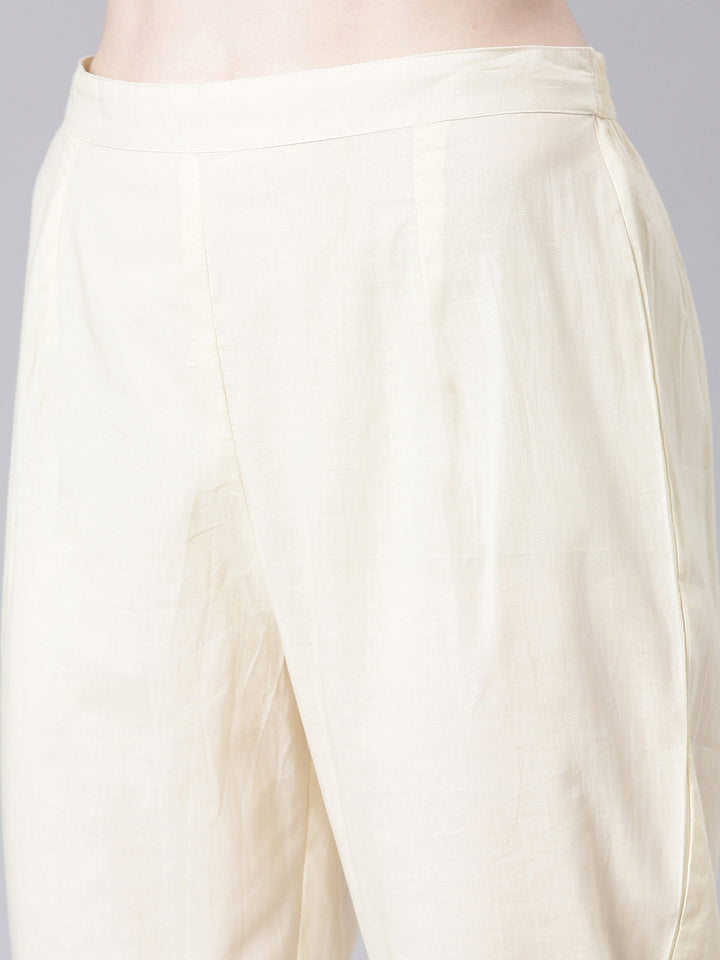 Neerus Beige Solid Anarkali Kurta and Trousers With Dupatta