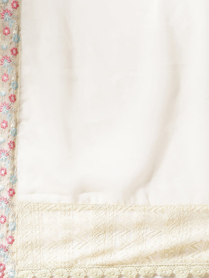 Neerus Beige Solid Anarkali Kurta and Trousers With Dupatta