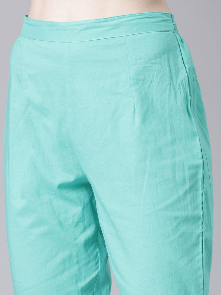 Neerus Green Anarkali Kurta and Trousers With Dupatta