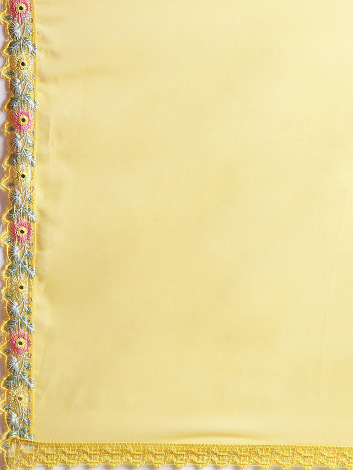 Neerus Yellow Anarkali Kurta and Trousers With Dupatta