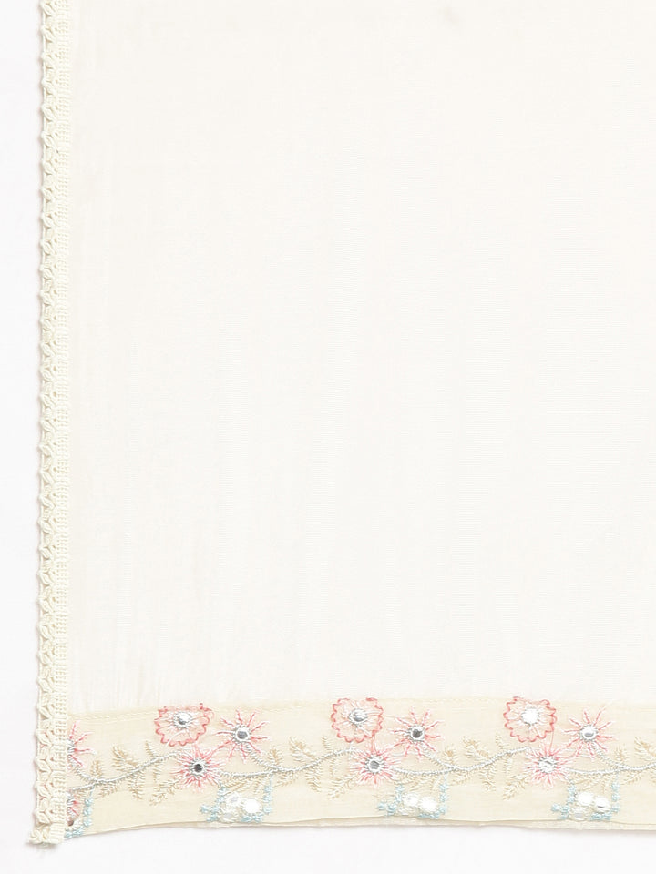 Neerus Cream Self Design Straight Kurta and Trousers With Dupatta