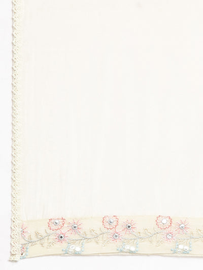 Neerus Cream Self Design Straight Kurta and Trousers With Dupatta