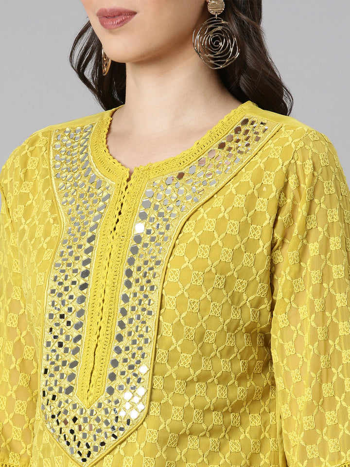 Neerus Green Embroidered Straight Kurta and Trousers With Dupatta