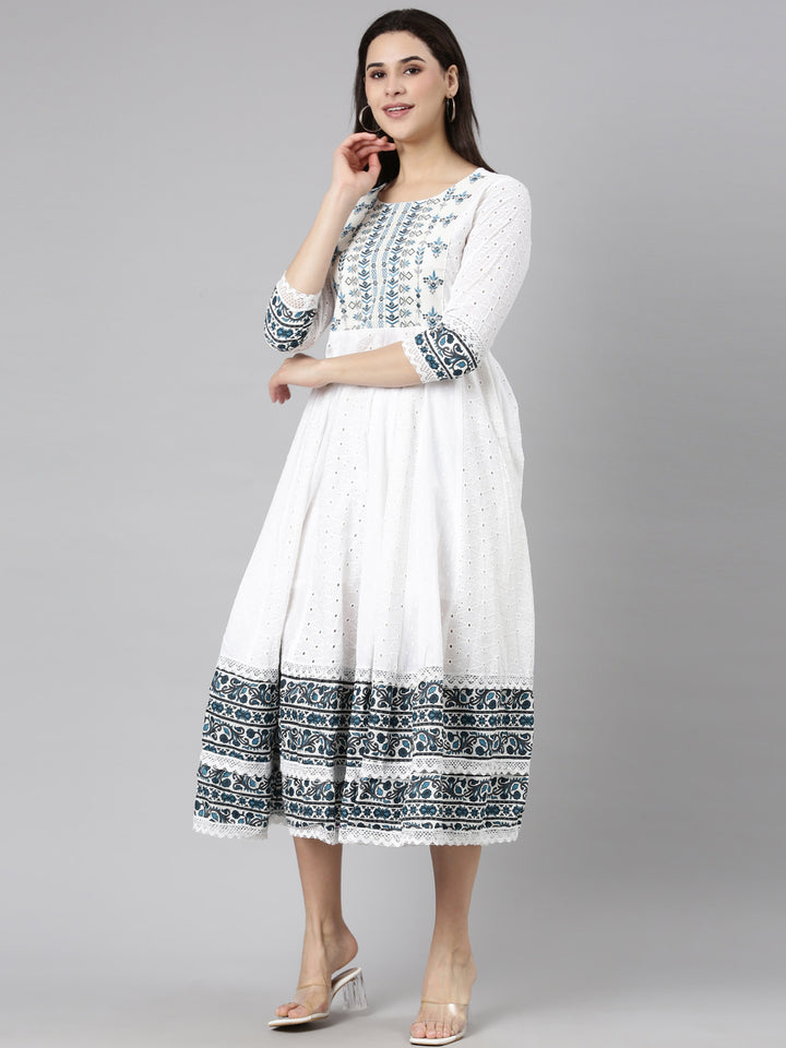 Neerus Blue printed anarkali kurti ethnic motifs - back view